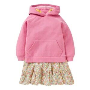 Mini Boden Girls Pink Hoodie Dress Floral Skirt Size 11–12Y Cozy Cotton Pullover